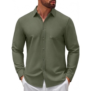 image:imageCOOFANDY Mens Casual Button Down Denim Shirts Long Sleeve Untucked Stretch Dress ShirtArmy Green