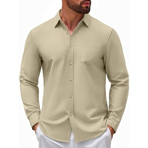 image:imageCOOFANDY Mens Casual Button Down Denim Shirts Long Sleeve Untucked Stretch Dress ShirtLight Khaki