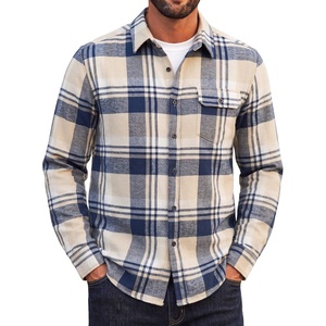 image:imageCOOFANDY Mens Flannel Plaid Shirts Long Sleeve Casual Button Down Cotton Shirt with PocketNavy Beige Plaid