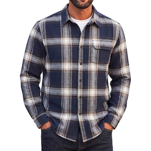 image:imageCOOFANDY Mens Flannel Plaid Shirts Long Sleeve Casual Button Down Cotton Shirt with PocketNavy Caramel Plaid