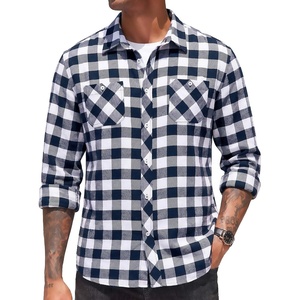 image:imageCOOFANDY Mens Flannel Plaid Shirts Long Sleeve Casual Button Down Shirt with PocketsNavy Blue White