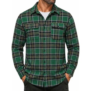 image:imageCOOFANDY Mens Flannel Shirts Long Sleeve Plaid Button Down Shirt Cotton Casual Work Shirts with PocketsGreenyellow