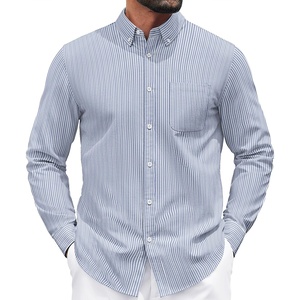 image:imageCOOFANDY Mens Long Sleeve Button Down Shirt Casual Untucked Shirts for Men Oxford Dress ShirtsWhiteblue Stripe