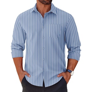 image:imageCOOFANDY Mens Long Sleeve Button Down Shirts Casual Untucked Shirts for Men Dress Shirts Beach Wedding ShirtsWhite Stripeblue
