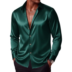 image:imageCOOFANDY Mens Satin Dress Shirts Long Sleeve Shiny Button Down ShirtGreen
