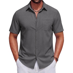 image:imageCOOFANDY Mens Short Sleeve Casual Button Down Shirts Summer Beach ShirtAdark Grey