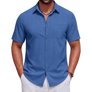 image:imageCOOFANDY Mens Short Sleeve Casual Button Down Shirts Summer Beach ShirtBlue