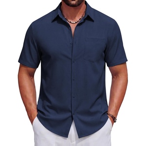 image:imageCOOFANDY Mens Short Sleeve Casual Button Down Shirts Summer Beach ShirtDark Blue