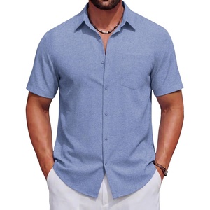 image:imageCOOFANDY Mens Short Sleeve Casual Button Down Shirts Summer Beach ShirtDenim Blue