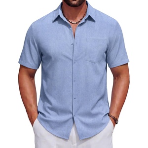 image:imageCOOFANDY Mens Short Sleeve Casual Button Down Shirts Summer Beach ShirtLight Blue