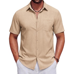 image:imageCOOFANDY Mens Short Sleeve Casual Button Down Shirts Summer Beach ShirtLight Khaki