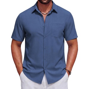image:imageCOOFANDY Mens Short Sleeve Casual Button Down Shirts Summer Beach ShirtNavy Blue