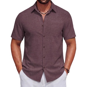 image:imageCOOFANDY Mens Short Sleeve Casual Button Down Shirts Summer Beach ShirtWine Red