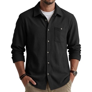 image:imageCOOFANDY Mens Waffle Button Down Shirt Casual Long Sleeve Corduroy ShirtsAll Black