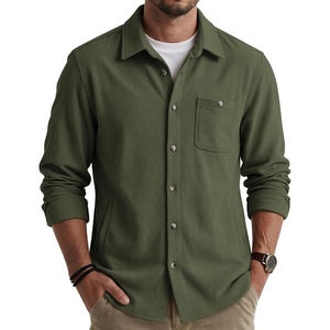 image:imageCOOFANDY Mens Waffle Button Down Shirt Casual Long Sleeve Corduroy ShirtsArmy Green
