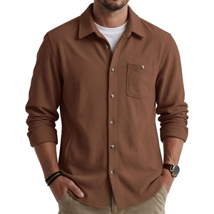 image:imageCOOFANDY Mens Waffle Button Down Shirt Casual Long Sleeve Corduroy ShirtsCaramel