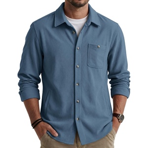 image:imageCOOFANDY Mens Waffle Button Down Shirt Casual Long Sleeve Corduroy ShirtsDark Blue
