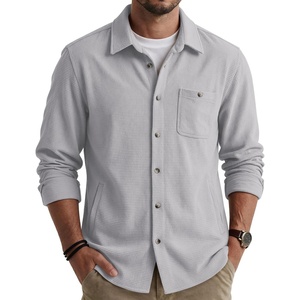 image:imageCOOFANDY Mens Waffle Button Down Shirt Casual Long Sleeve Corduroy ShirtsLight Grey