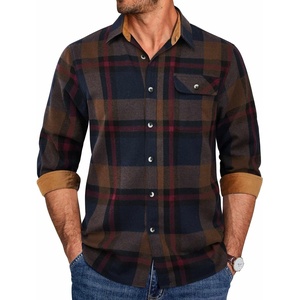 image:imageCOOFANDY Mens 635 oz Flannel Shirts Long Sleeve Button Down Shirt Casual Shirts Work Shirts for MenNavy and Brown