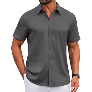 image:imageCOOFANDY Mens Dress Shirts Short Sleeve Casual Untucked Button Down ShirtDark Gray
