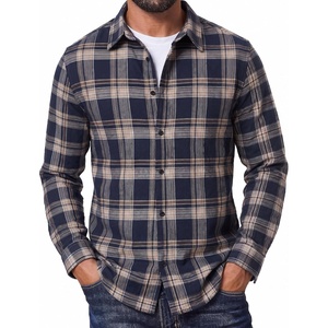image:imageCOOFANDY Mens Flannel Shirts Long Sleeve Plaid Button Down Shirts CasualNavy Tan Plaid