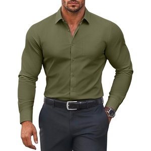 image:imageCOOFANDY Mens Muscle Fit Dress Shirts Stretch Long Sleeve Button Down ShirtArmy Green