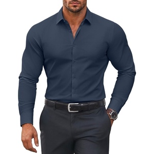image:imageCOOFANDY Mens Muscle Fit Dress Shirts Stretch Long Sleeve Button Down ShirtDark Blue