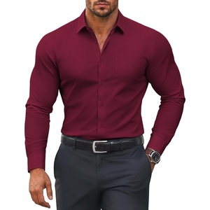 image:imageCOOFANDY Mens Muscle Fit Dress Shirts Stretch Long Sleeve Button Down ShirtDark Red