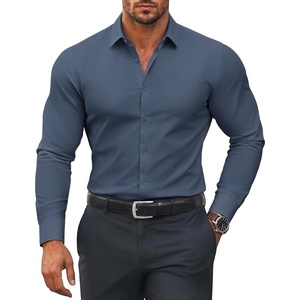 image:imageCOOFANDY Mens Muscle Fit Dress Shirts Stretch Long Sleeve Button Down ShirtDenim Blue