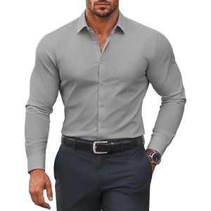 image:imageCOOFANDY Mens Muscle Fit Dress Shirts Stretch Long Sleeve Button Down ShirtLight Grey