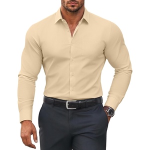 image:imageCOOFANDY Mens Muscle Fit Dress Shirts Stretch Long Sleeve Button Down ShirtLight Khaki