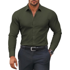 image:imageCOOFANDY Mens Muscle Fit Dress Shirts Stretch Long Sleeve Button Down ShirtOlive Green