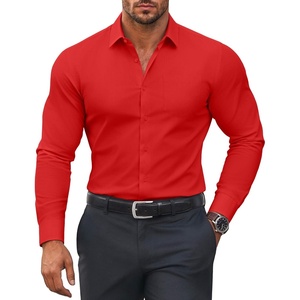 image:imageCOOFANDY Mens Muscle Fit Dress Shirts Stretch Long Sleeve Button Down ShirtRed