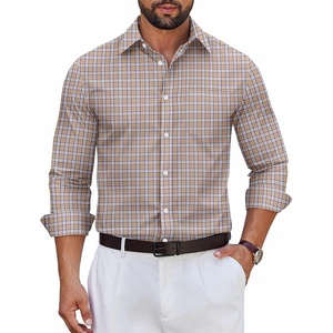 image:imageCOOFANDY Mens Wrinkle Free Plaid Dress Shirt Long Sleeve Button Down Shirt02khaki Plaid