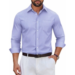 image:imageCOOFANDY Mens Wrinkle Free Plaid Dress Shirt Long Sleeve Button Down Shirt04blue Plaid