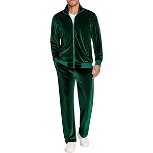 image:imageCOOFANDY Mens 2 Piece Velour Tracksuit Full Zip Jackets Pants Velvet Jogging Suits Sweatsuit SetEvergreen