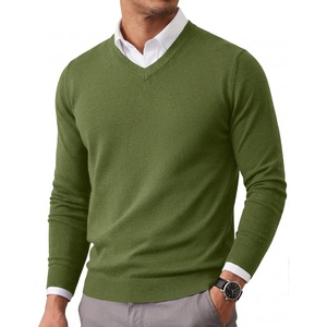 image:imageCOOFANDY Mens Casual V Neck Sweater Knit Slim Fit Long Sleeve Pullover TopArmy Green