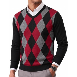 image:imageCOOFANDY Mens Casual V Neck Sweater Knit Slim Fit Long Sleeve Pullover TopBlackred