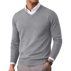 image:imageCOOFANDY Mens Casual V Neck Sweater Knit Slim Fit Long Sleeve Pullover TopLight Grey