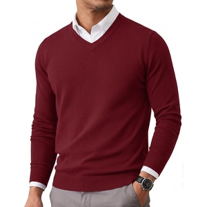 image:imageCOOFANDY Mens Casual V Neck Sweater Knit Slim Fit Long Sleeve Pullover TopWine Red