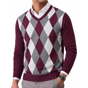 image:imageCOOFANDY Mens Casual V Neck Sweater Knit Slim Fit Long Sleeve Pullover TopWine Redwhite