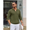 image:imageCOOFANDY Mens Knit Long Sleeve Polo Shirt Sweater VNeck Textured PulloverArmy Green