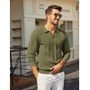 image:imageCOOFANDY Mens Knit Long Sleeve Polo Shirt Sweater VNeck Textured PulloverArmy Green
