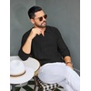 image:imageCOOFANDY Mens Knit Long Sleeve Polo Shirt Sweater VNeck Textured PulloverBlack