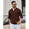 image:imageCOOFANDY Mens Knit Long Sleeve Polo Shirt Sweater VNeck Textured PulloverBrown