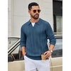 image:imageCOOFANDY Mens Knit Long Sleeve Polo Shirt Sweater VNeck Textured PulloverDark Blue