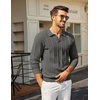 image:imageCOOFANDY Mens Knit Long Sleeve Polo Shirt Sweater VNeck Textured PulloverDark Grey