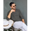 image:imageCOOFANDY Mens Knit Long Sleeve Polo Shirt Sweater VNeck Textured PulloverDark Grey