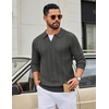 image:imageCOOFANDY Mens Knit Long Sleeve Polo Shirt Sweater VNeck Textured PulloverDark Grey
