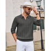 image:imageCOOFANDY Mens Knit Long Sleeve Polo Shirt Sweater VNeck Textured PulloverDark Grey
